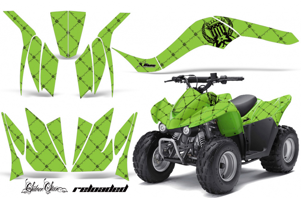 SilverStar - Reloaded Hintergrund = Grün, Designfarbe = Schwarz für Kawasaki KFX 50/KFX 90 2007-2022