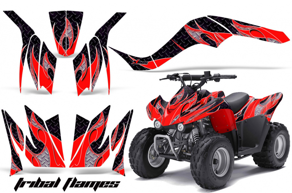 Tribal Flames Hintergrund = Schwarz, Designfarbe = Rot für Kawasaki KFX 50/KFX 90 2007-2022