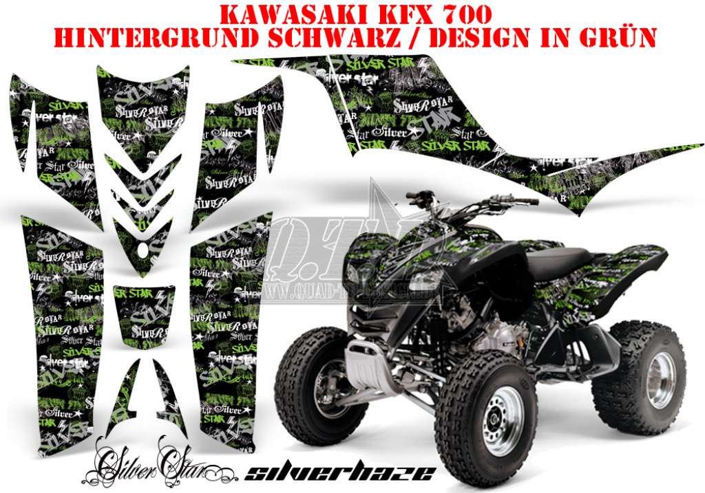 SilverStar - Silverhaze Background = Black, Design color = Green for Kawasaki KFX 700