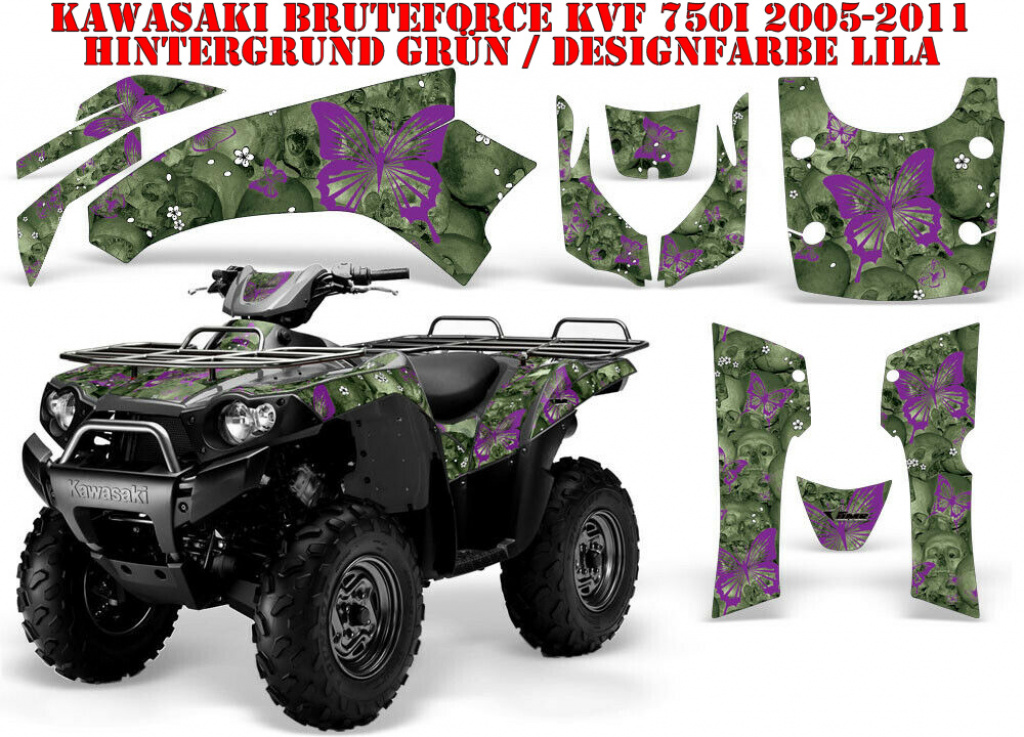 Butterfly Background = Green, Design color = Purple for Kawasaki Brute Force KVF 650i 4x4 2006-2012