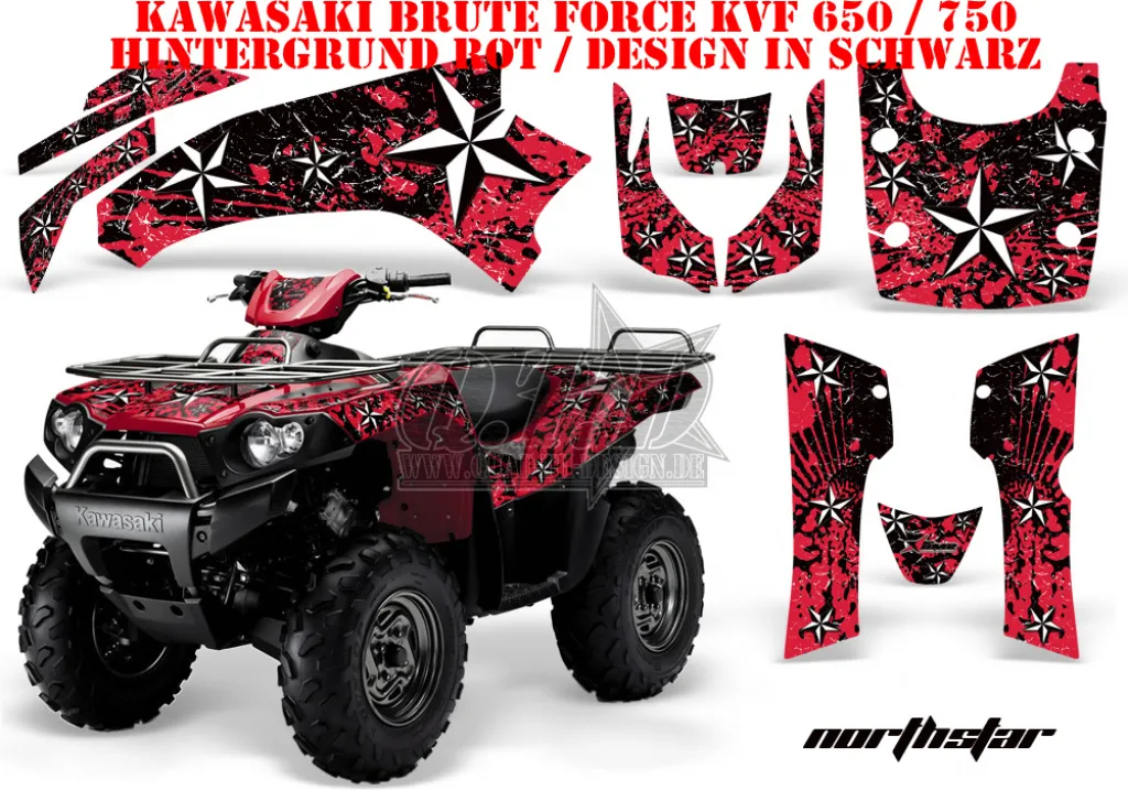 Northstar Hintergrund = Rot, Designfarbe = Weiß für Kawasaki Brute Force KVF 650i 4x4 2006-2012