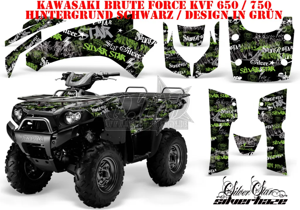 SilverStar - Silverhaze Hintergrund = Schwarz, Designfarbe = Grün für Kawasaki Brute Force KVF 650i 4x4 2006-2012