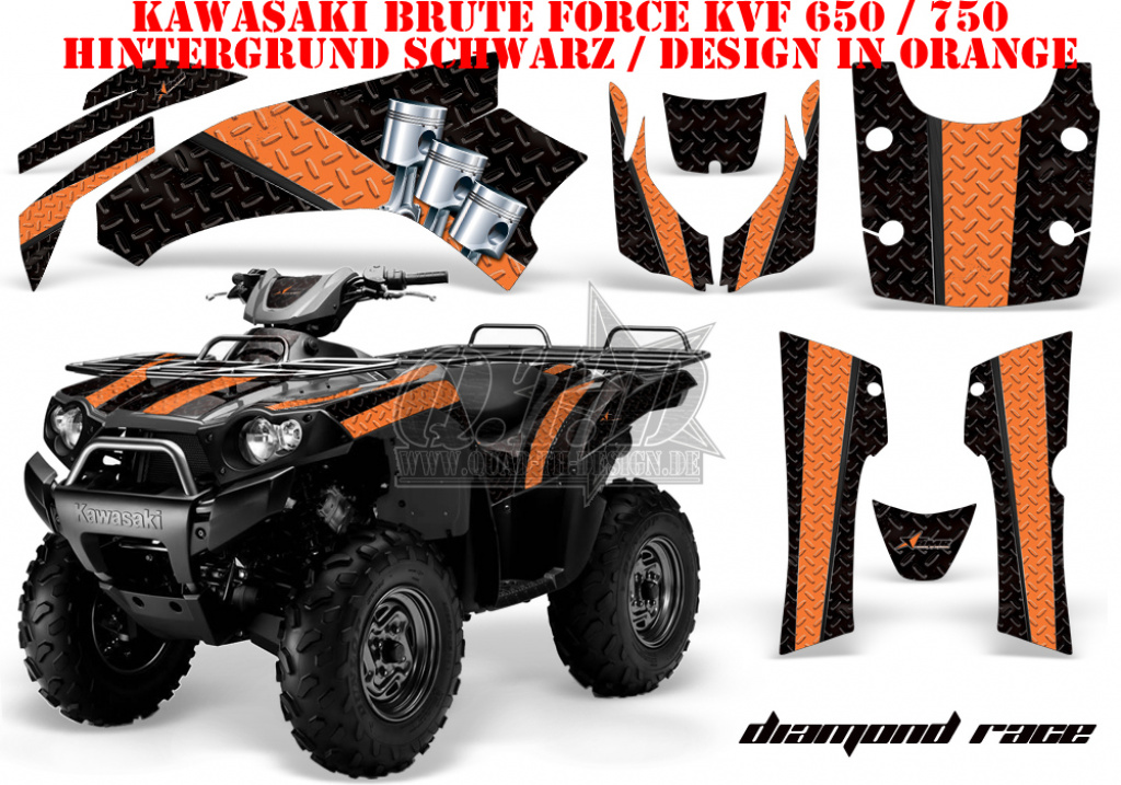 Diamond Race Background = Black, Design color = Orange for Kawasaki Brute Force KVF 650i 4x4 2006-2012