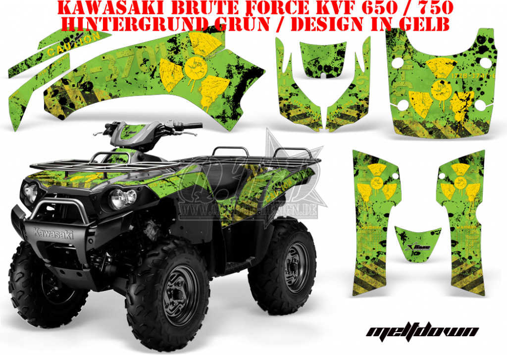 Meltdown Background = Green, Design color = Yellow for Kawasaki Brute Force KVF 650i 4x4 2006-2012