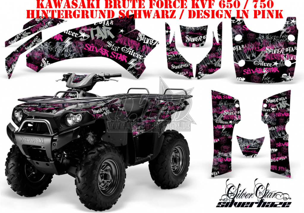 SilverStar - Silverhaze Background = Black, Design color = Pink for Kawasaki Brute Force KVF 650i 4x4 2006-2012