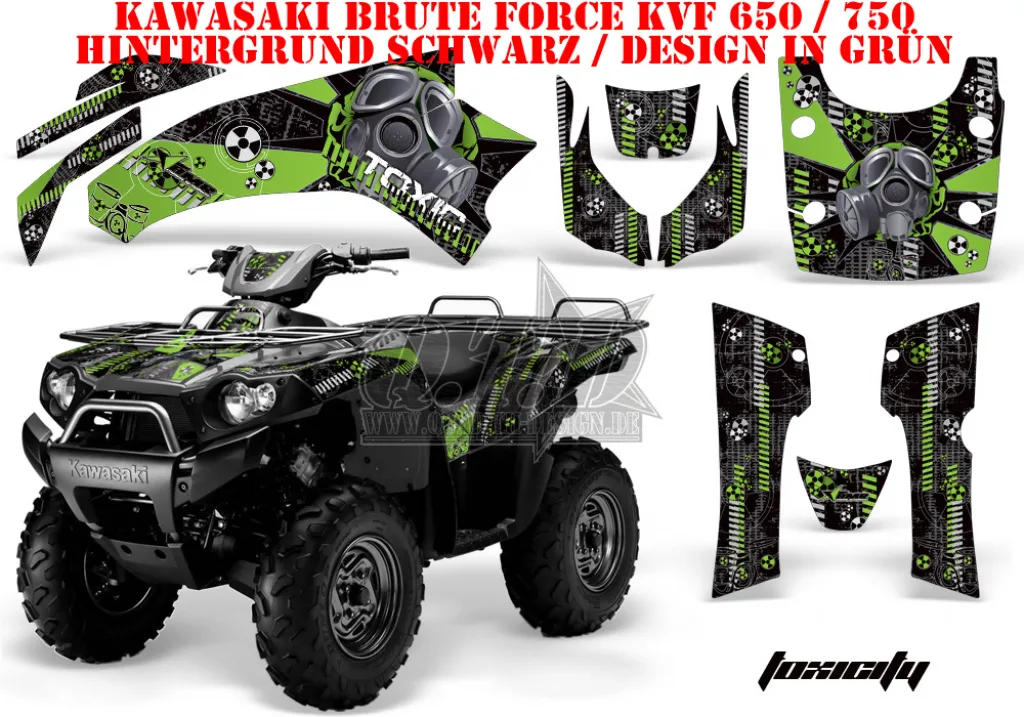 Toxicity Hintergrund = Schwarz, Designfarbe = Grün für Kawasaki Brute Force KVF 650i 4x4 2006-2012