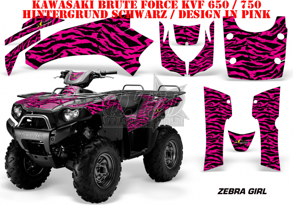 Zebra Girl Background = Black, Design color = Pink for Kawasaki Brute Force KVF 650i 4x4 2006-2012