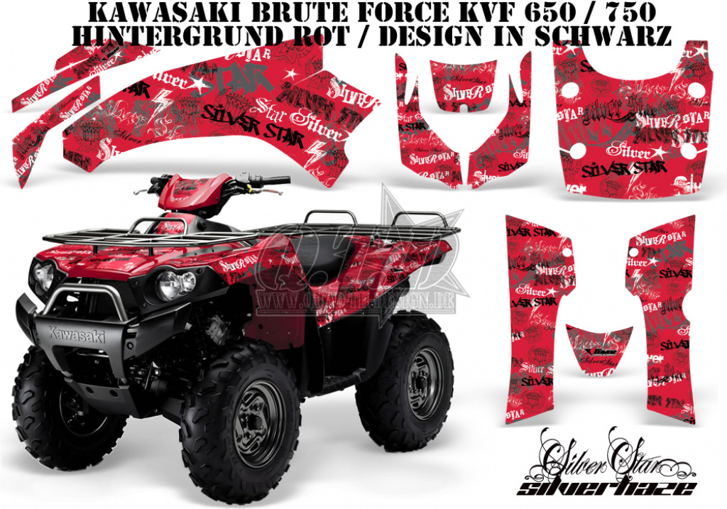 SilverStar - Silverhaze Background = Red, Design color = Black for Kawasaki Brute Force KVF 650i 4x4 2006-2012