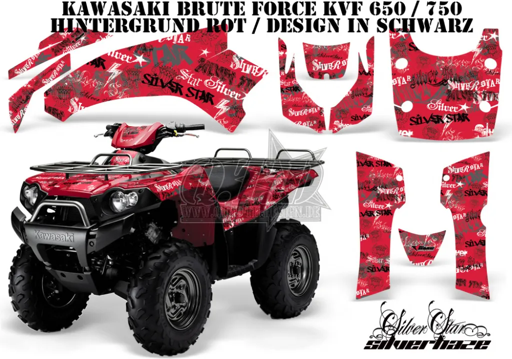 SilverStar - Silverhaze Hintergrund = Rot, Designfarbe = Schwarz für Kawasaki Brute Force KVF 650i 4x4 2006-2012