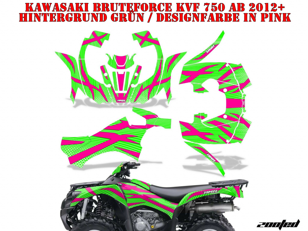 Zooted Background = Green, Design color = Pink for Kawasaki Brute Force KVF 750 2012-2023
