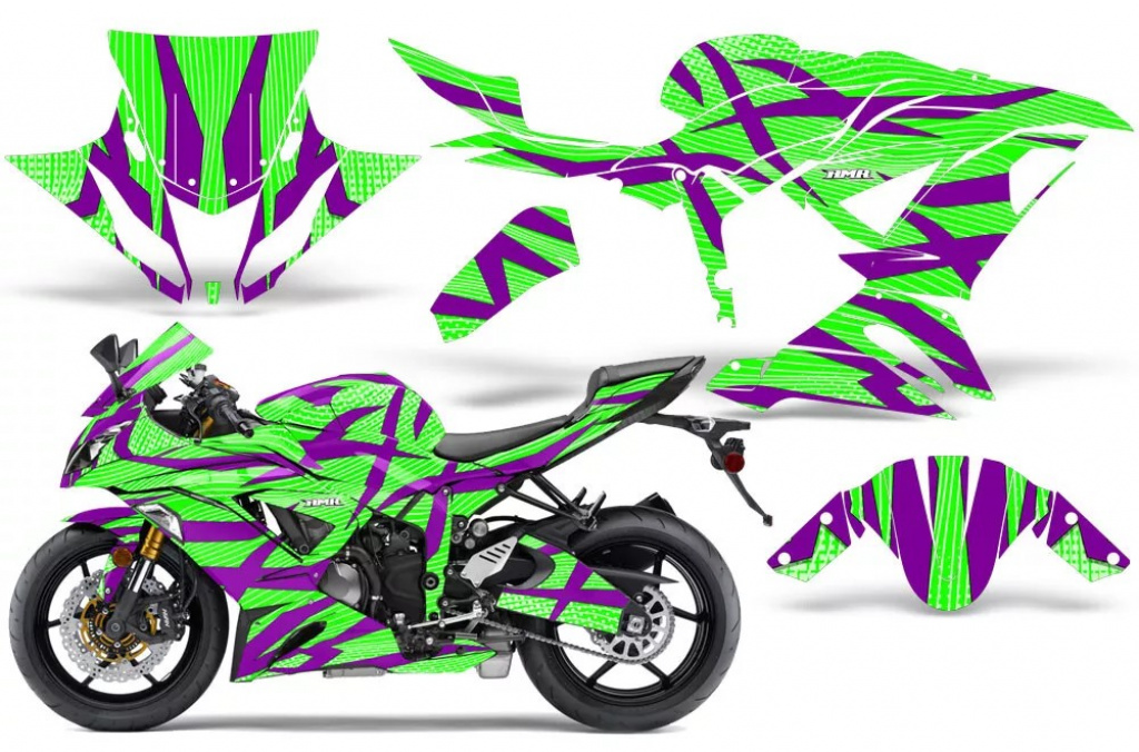 Zooted Hintergrund = Grün, Designfarbe = Lila für Kawasaki Ninja 636 ZX-6R 2013-2016