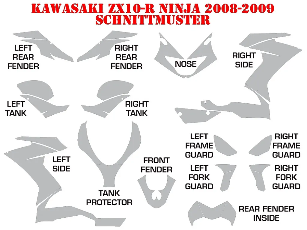 Cutting Pattern for Kawasaki ZX10 Ninja Sport 2008-2009