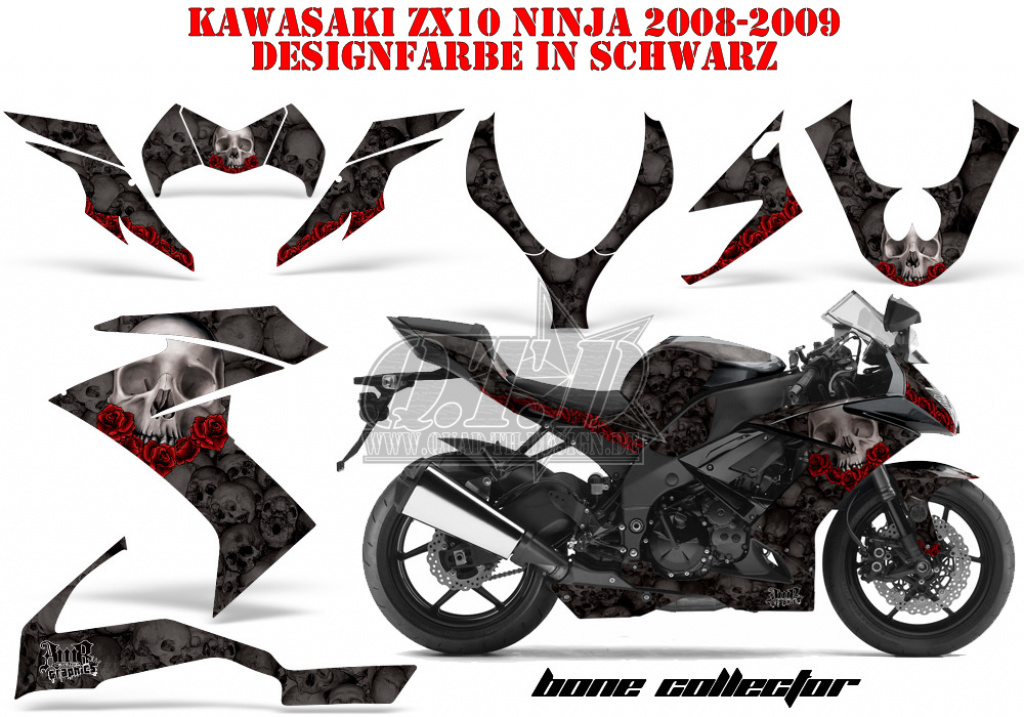Bone Collector Schwarz für Kawasaki ZX10 Ninja Sport 2008-2009