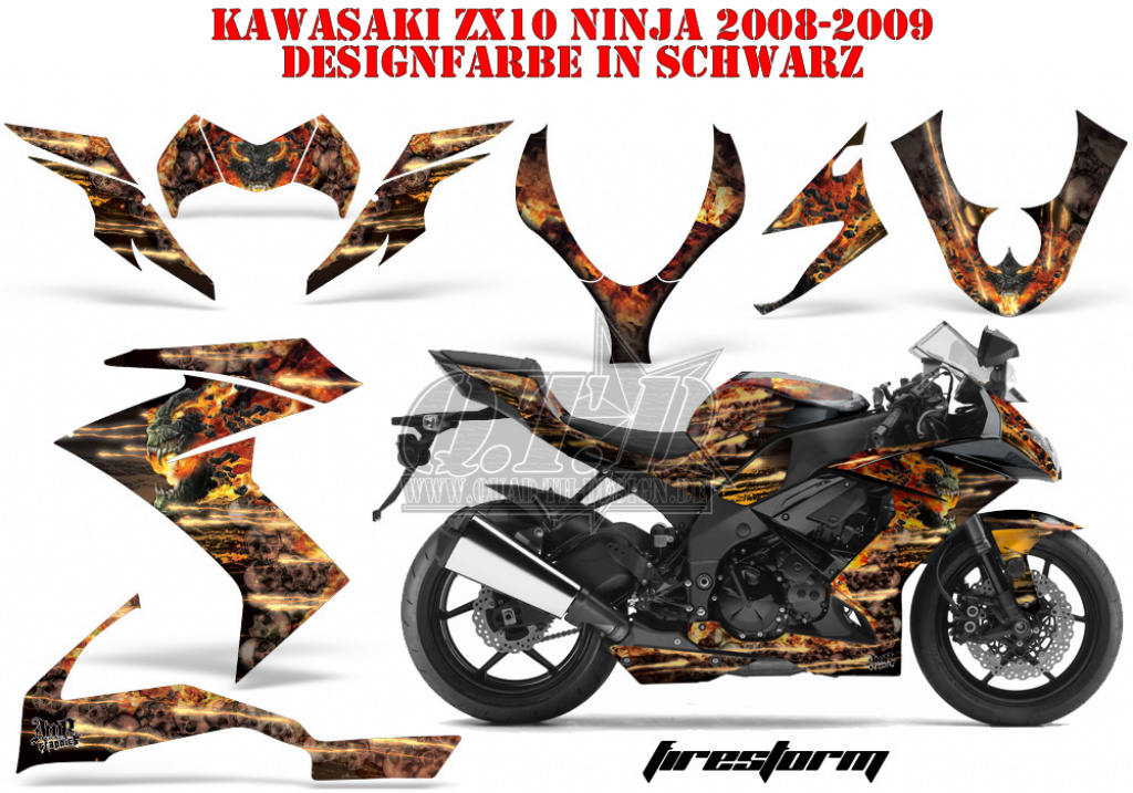 Firestorm Schwarz für Kawasaki ZX10 Ninja Sport 2008-2009