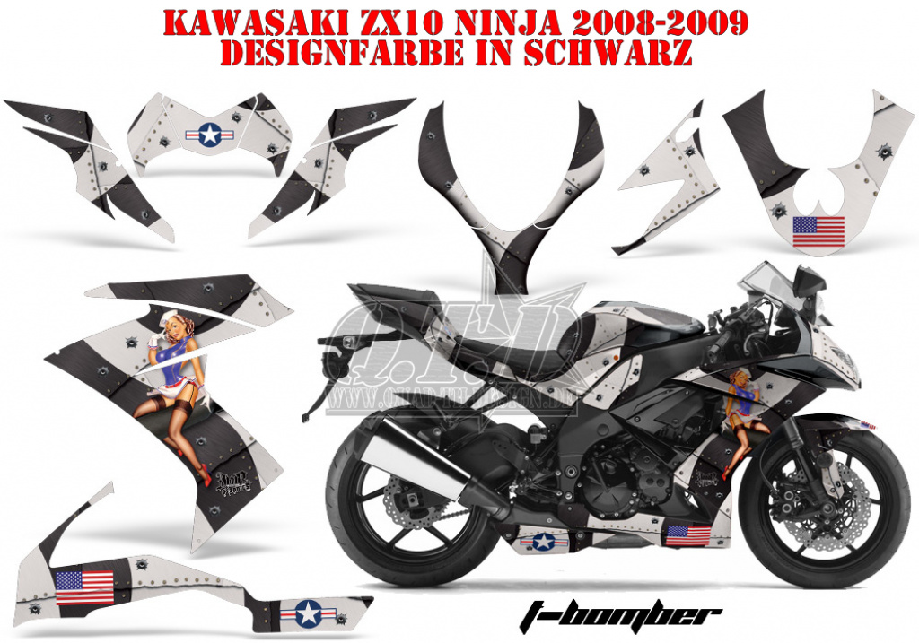 T-Bomber Schwarz für Kawasaki ZX10 Ninja Sport 2008-2009