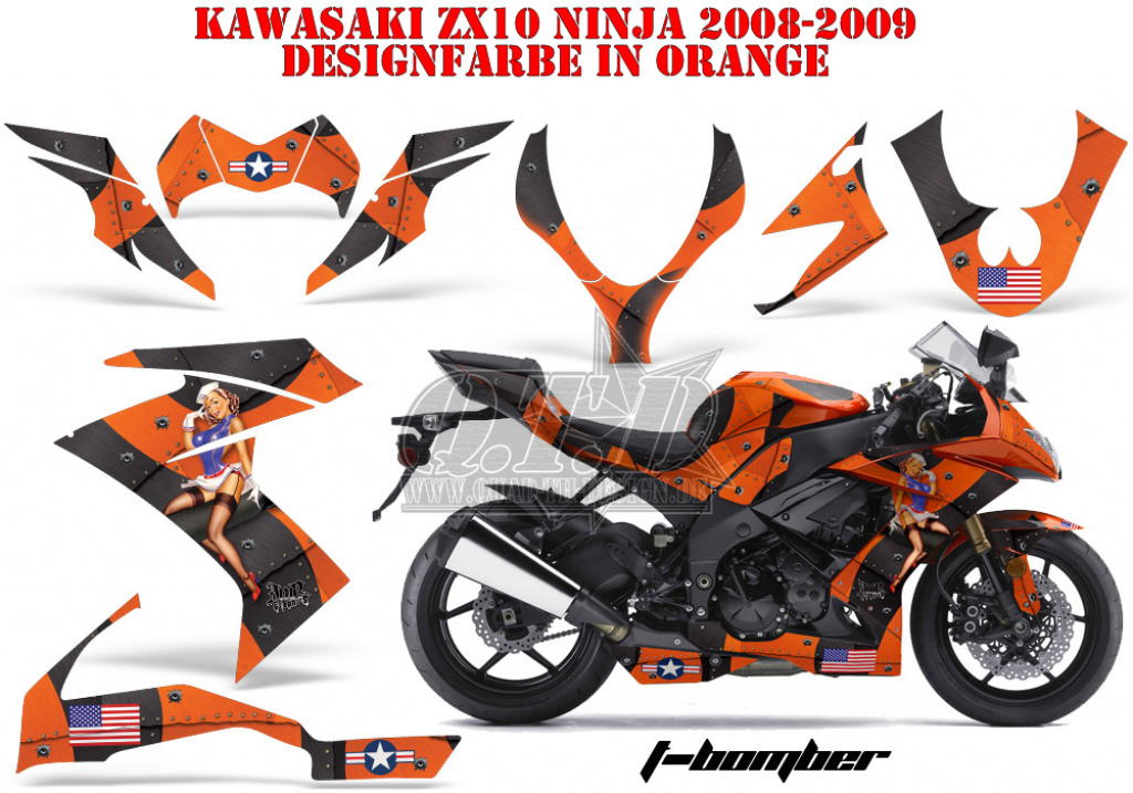 T-Bomber Orange für Kawasaki ZX10 Ninja Sport 2008-2009