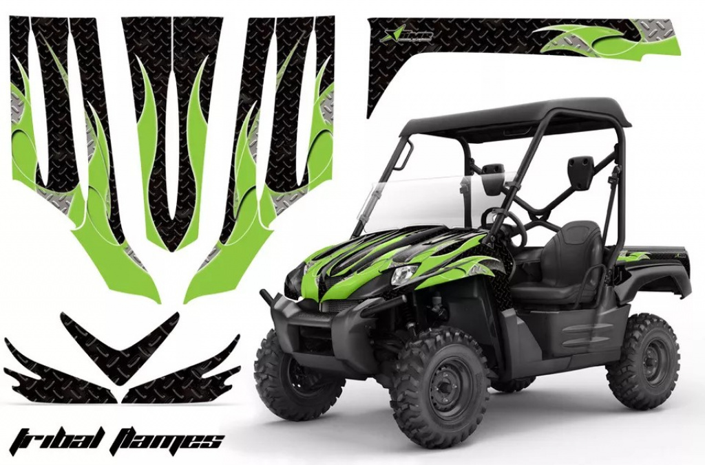 Tribal Flames Background = Black, Design color = Green for Kawasaki Teryx 750 2007-2009