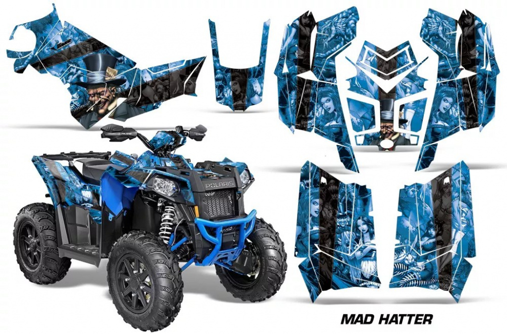 Mad Hatter Hintergrund = Blau, Designfarbe = Schwarz für Polaris Scrambler 850/1000 XP 2013-2022