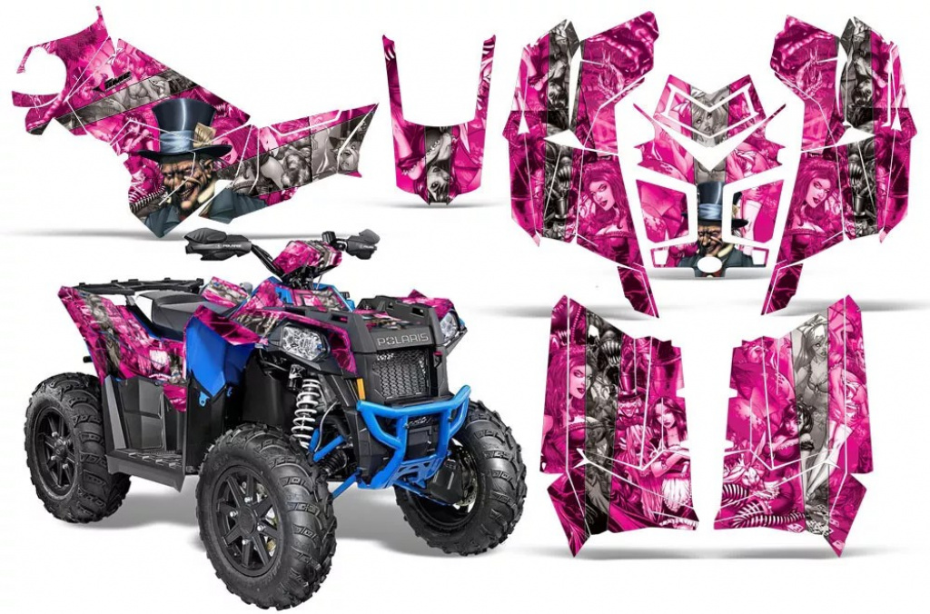 Mad Hatter Hintergrund = Pink, Designfarbe = Silber für Polaris Scrambler 850/1000 XP 2013-2022