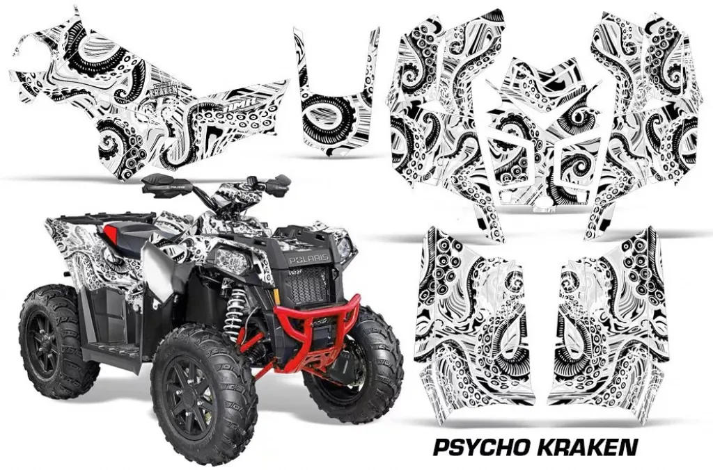 Psycho Kraken Hintergrund = Weiß, Designfarbe = Schwarz für Polaris Scrambler 850/1000 XP 2013-2022