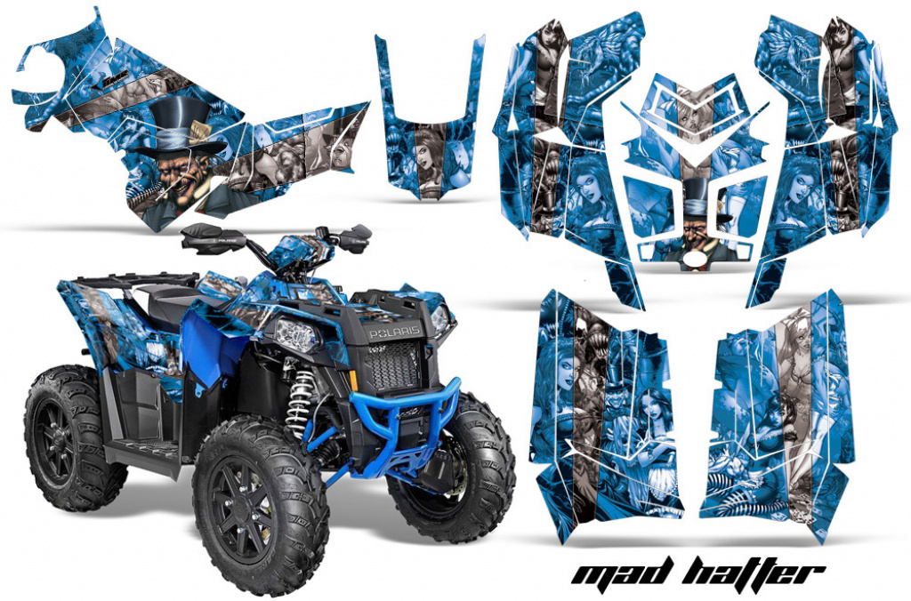 Mad Hatter Hintergrund = Blau, Designfarbe = Silber für Polaris Scrambler 850/1000 XP 2013-2022