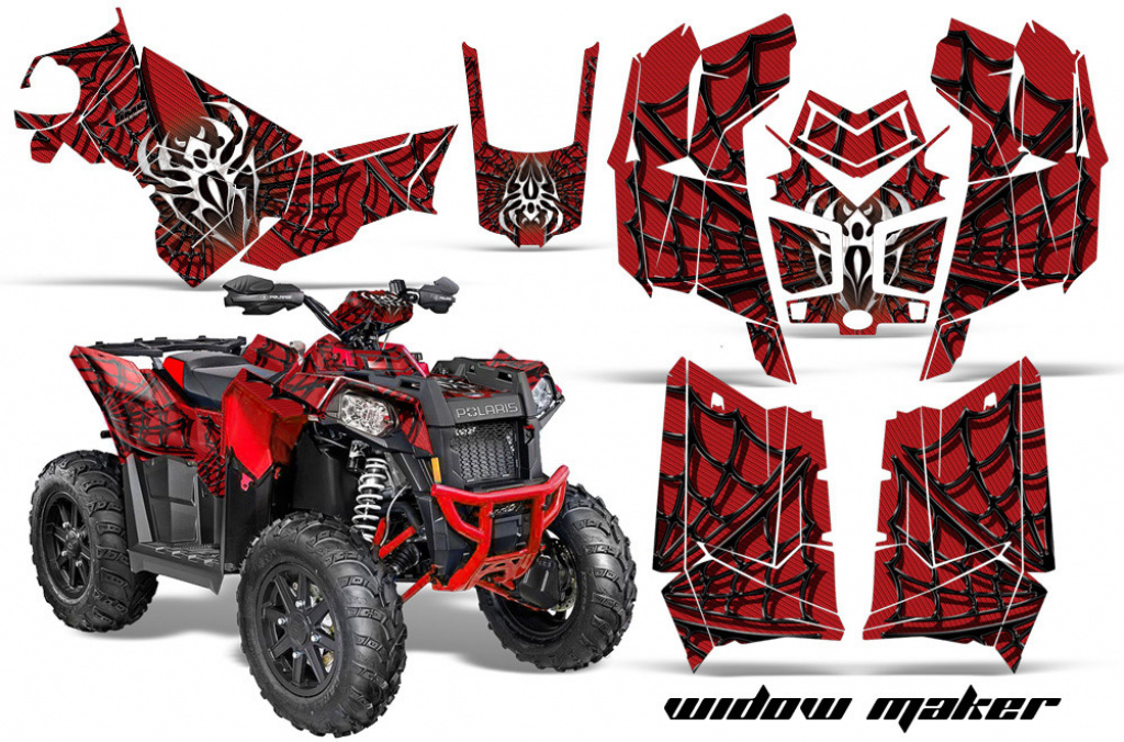 Widow Maker Hintergrund = Rot, Designfarbe = Schwarz für Polaris Scrambler 850/1000 XP 2013-2022