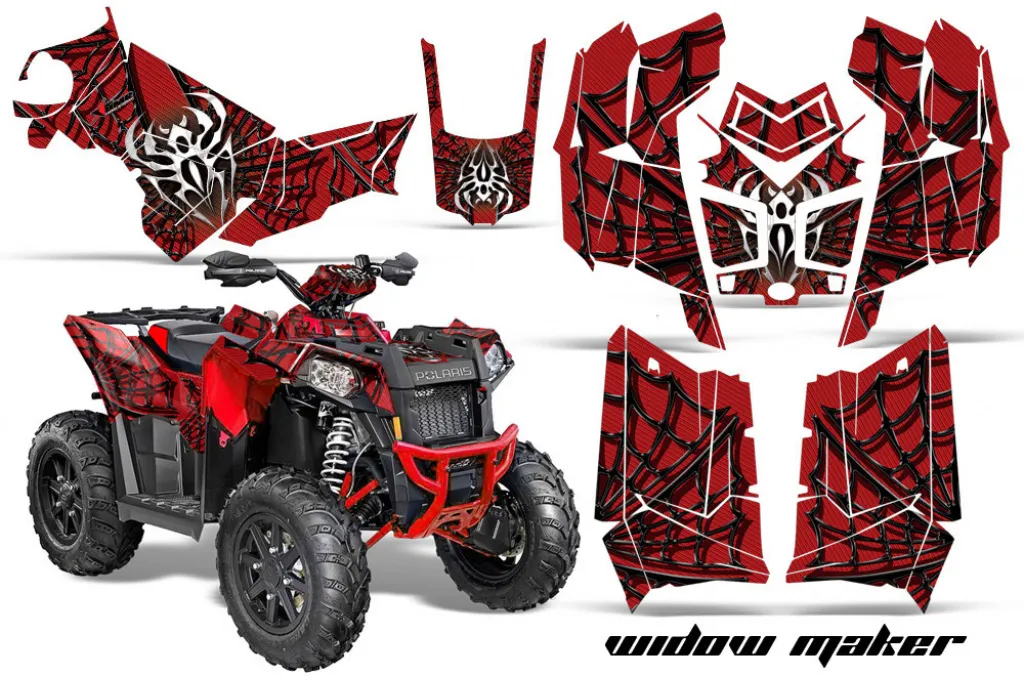 Widow Maker Hintergrund = Rot, Designfarbe = Schwarz für Polaris Scrambler 850/1000 XP 2013-2022