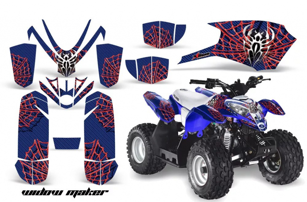 Widow Maker Hintergrund = Blau, Designfarbe = Rot für Polaris Predator 50