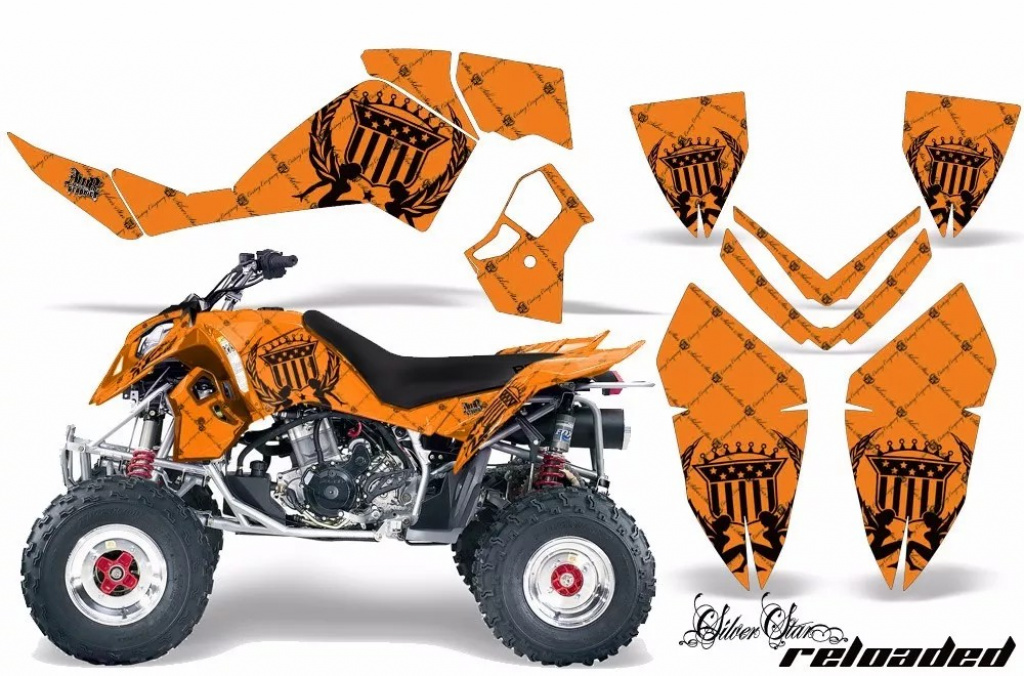 SilverStar - Reloaded Background = Orange, Design color = Black for Polaris Outlaw 450/500/525 2006-2008