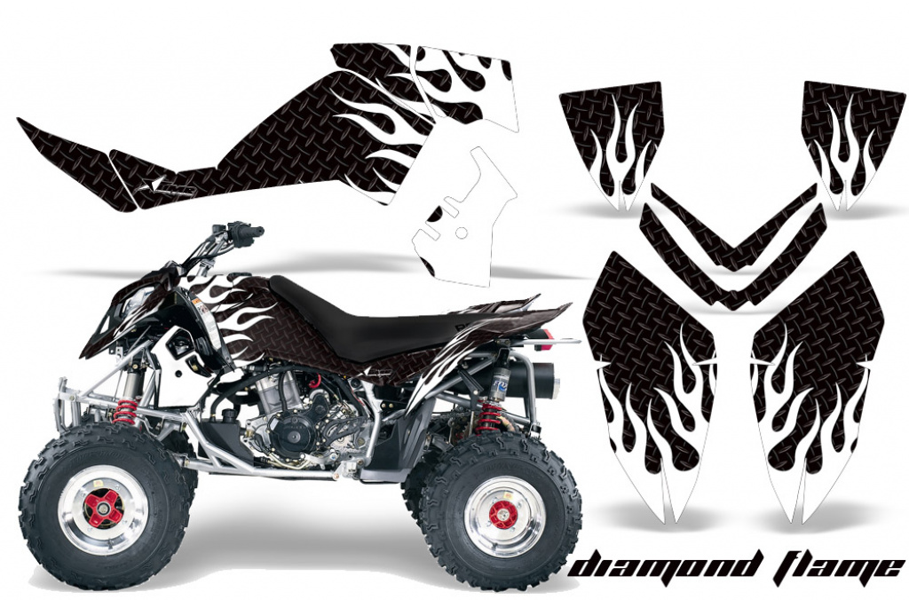 Diamond Flames Background = Black, Design color = White for Polaris Outlaw 450/500/525 2006-2008