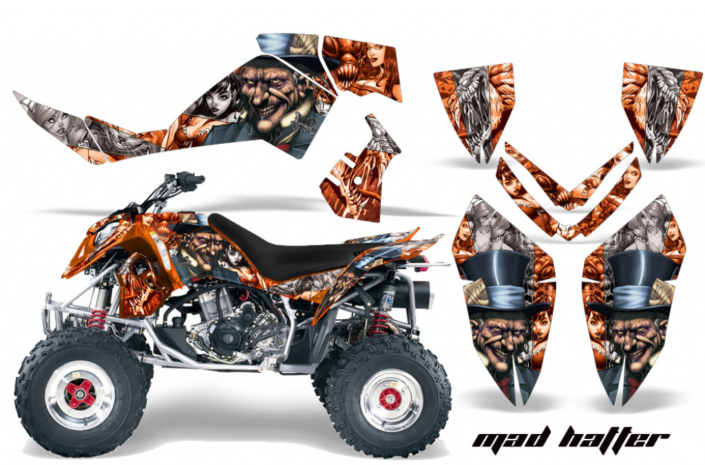Mad-Hatter Background = Orange, Design color = Silver for Polaris Outlaw 450/500/525 2006-2008