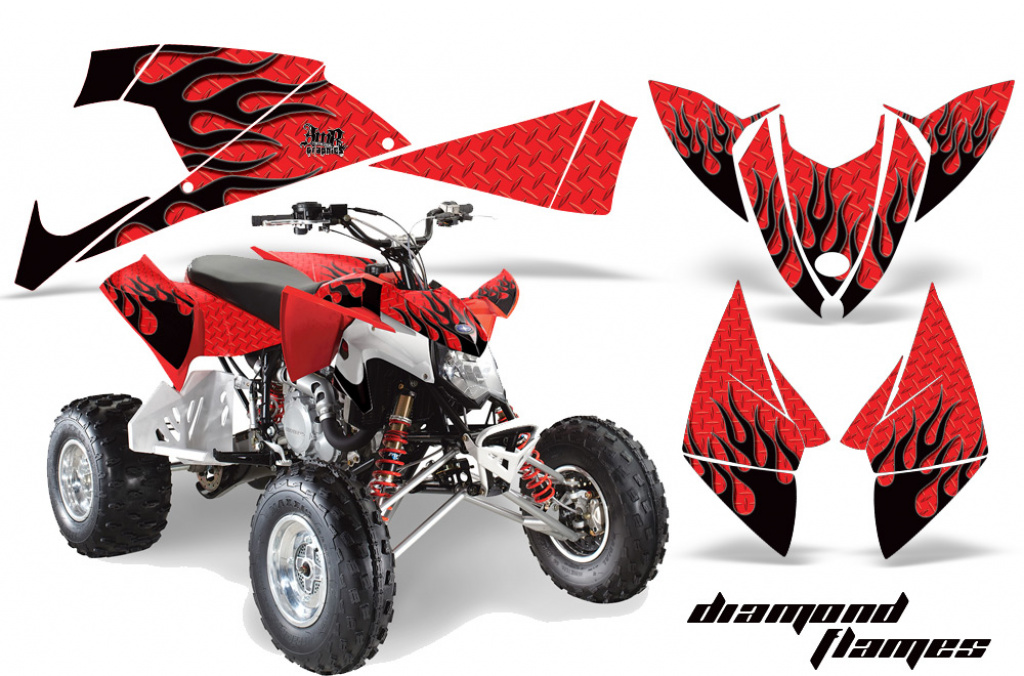 Diamond Flames Background = Red, Design color = Black for Polaris Outlaw 450/500/525 2009-2012