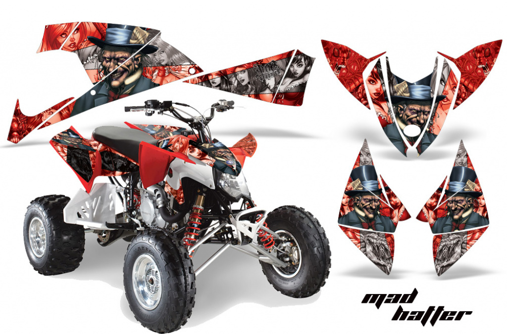 Mad-Hatter Background = Red, Design color = Silver for Polaris Outlaw 450/500/525 2009-2012