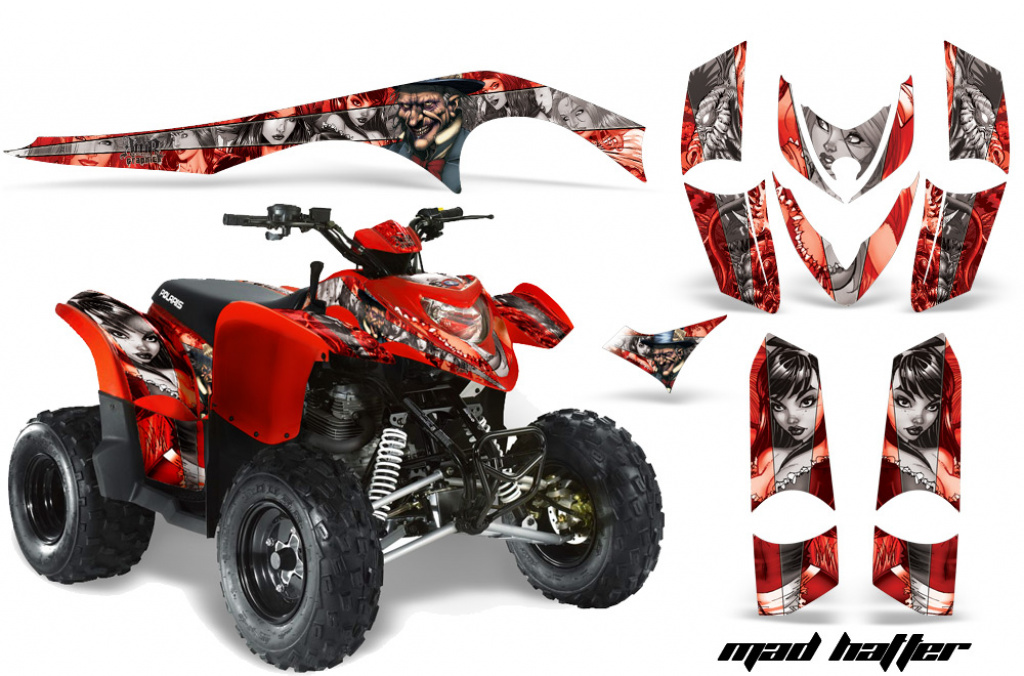 Mad-Hatter Hintergrund = Rot, Designfarbe = Silber für Polaris Phoenix 200 2005-2016