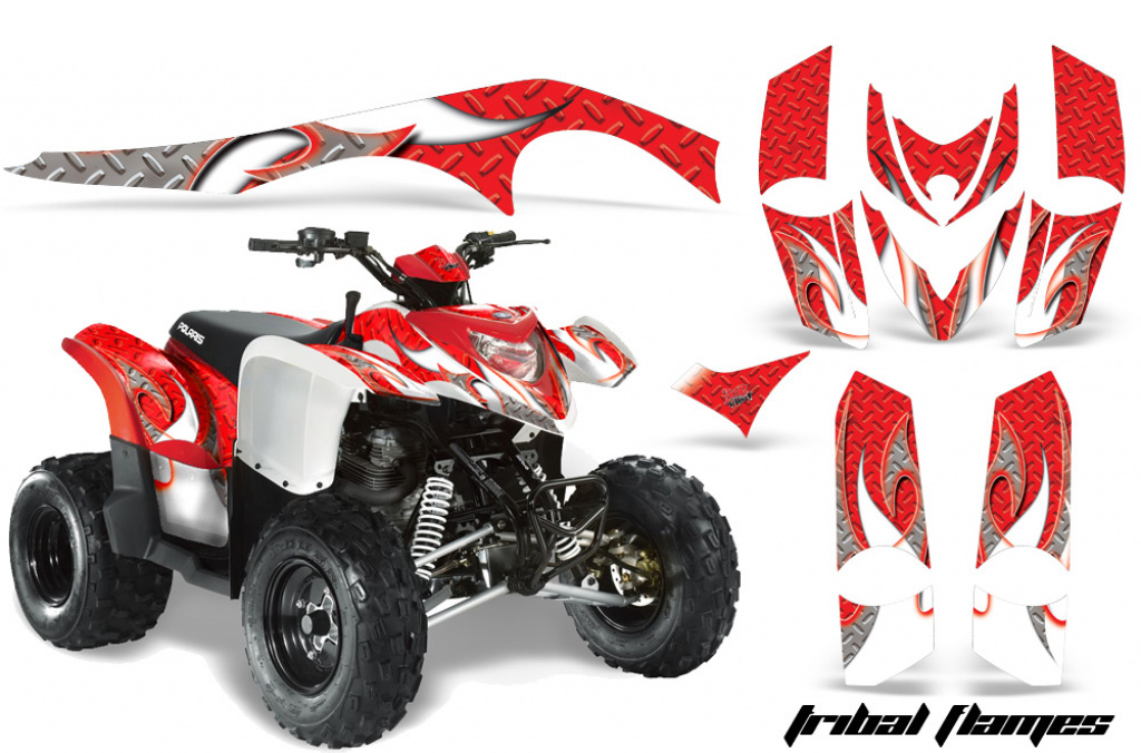 Tribal Flames Hintergrund = Rot, Designfarbe = Weiß für Polaris Phoenix 200 2005-2016