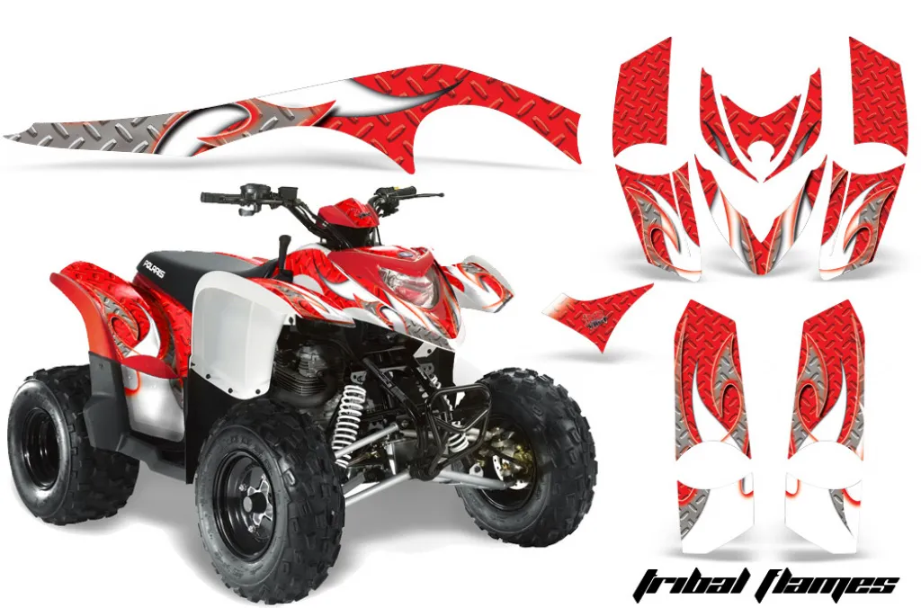 Tribal Flames Hintergrund = Rot, Designfarbe = Weiß für Polaris Phoenix 200 2005-2016