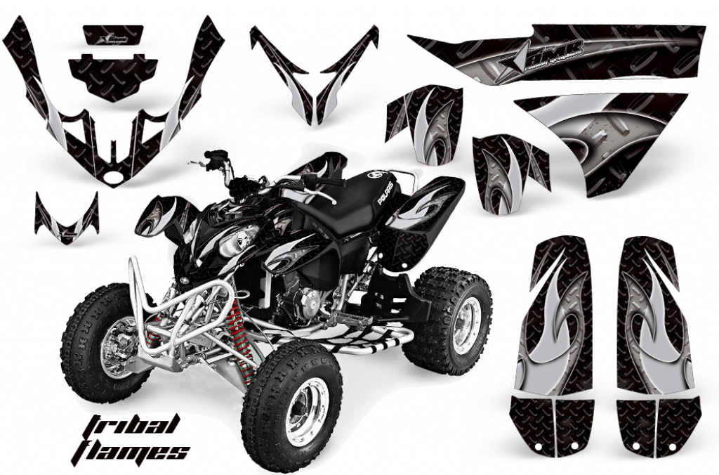 Tribal Flames Hintergrund = Schwarz, Designfarbe = Silber für Polaris Predator 500