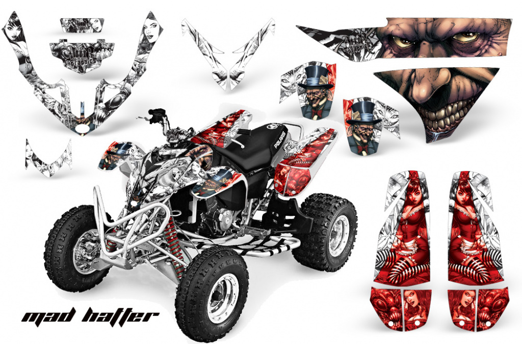 Mad-Hatter Hintergrund = Weiß, Designfarbe = Rot für Polaris Predator 500