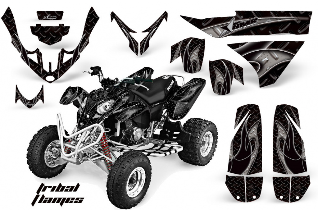 Tribal Flames Hintergrund = Schwarz, Designfarbe = Schwarz für Polaris Predator 500