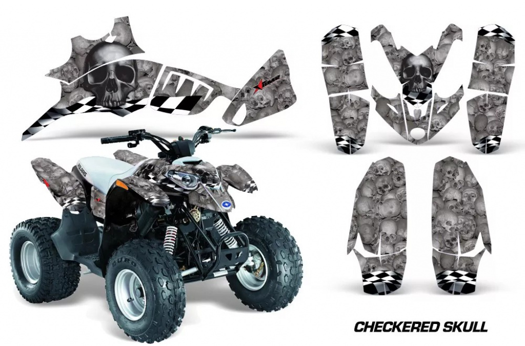 Checkered Skull Hintergrund = Silber, Designfarbe = Schwarz für Polaris Predator 90