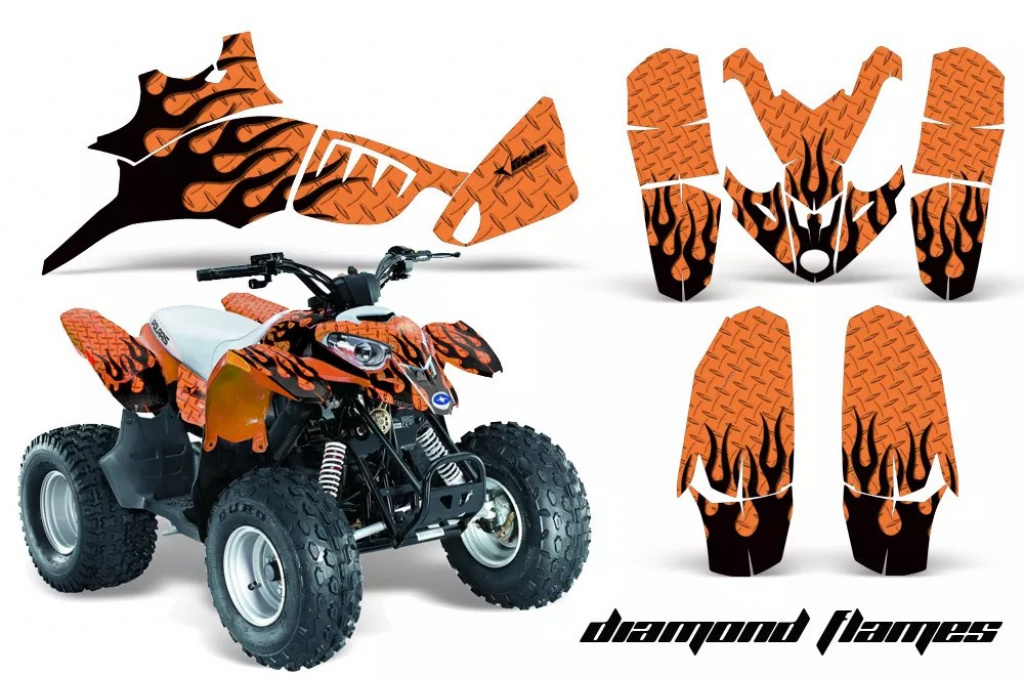 Diamond Flames Hintergrund = Orange, Designfarbe = Schwarz für Polaris Predator 90