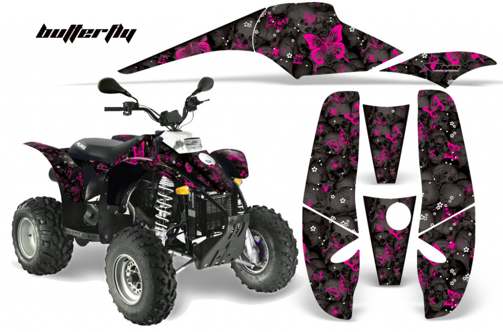 Butterfly Hintergrund = Schwarz, Designfarbe = Pink für Polaris Scrambler 1985-2009