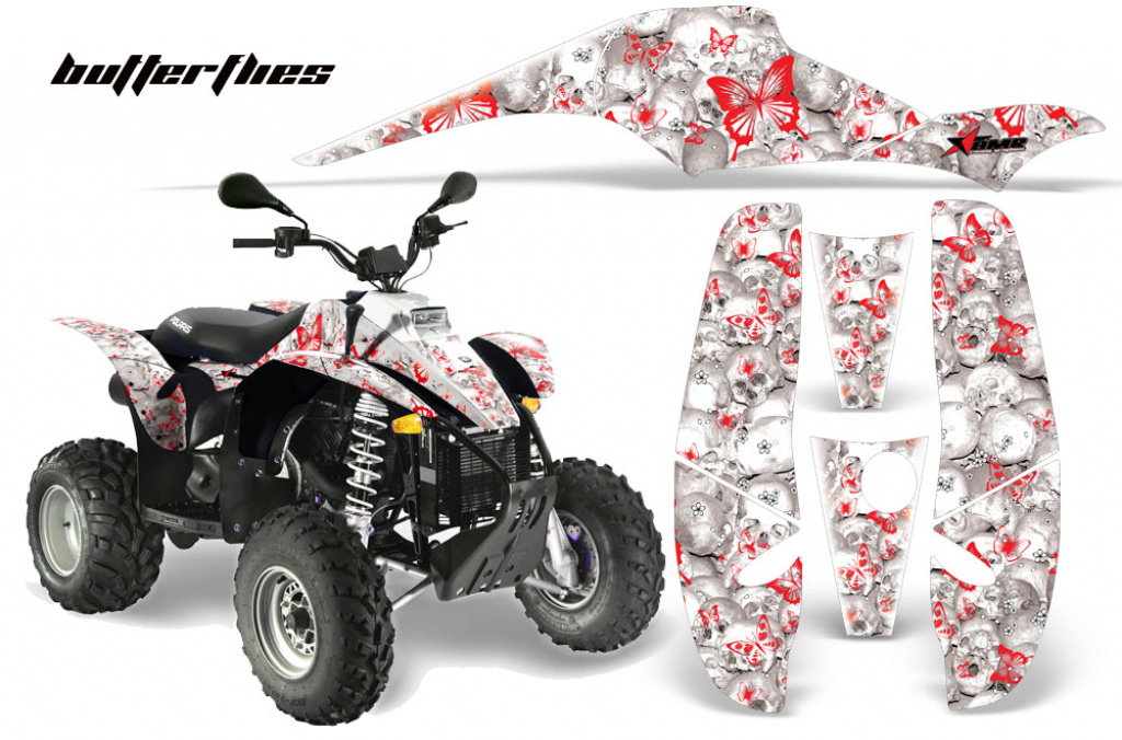 Butterfly Hintergrund = Weiß, Designfarbe = Rot für Polaris Scrambler 1985-2009