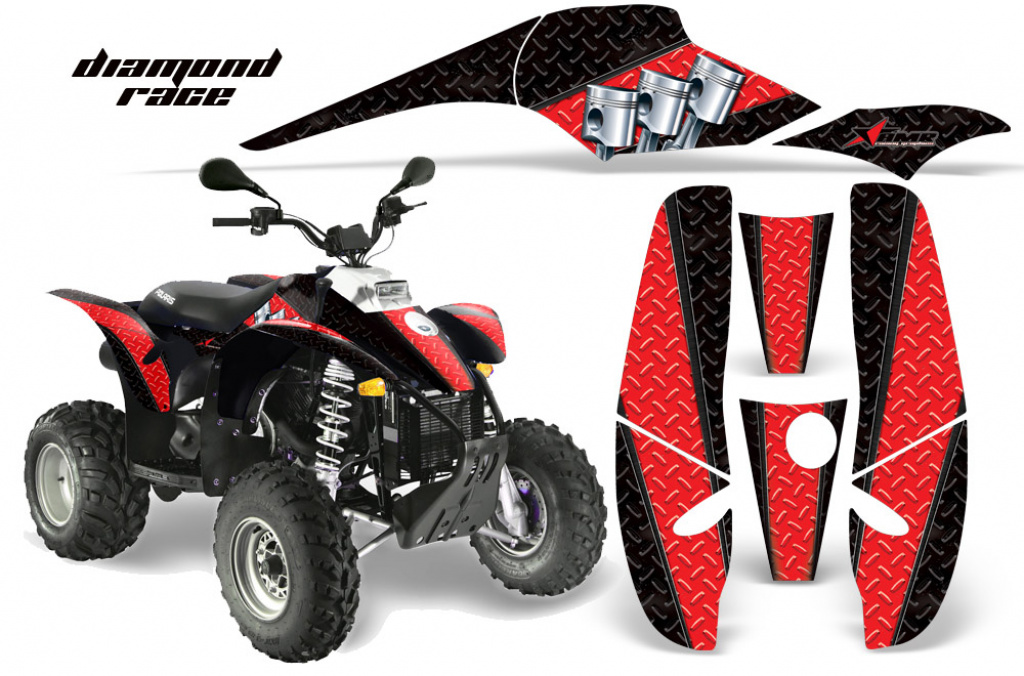 Diamond Race Hintergrund = Schwarz, Designfarbe = Rot für Polaris Scrambler 1985-2009