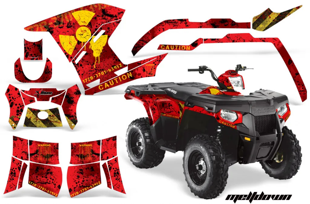 Meltdown Hintergrund = Rot, Designfarbe = Gelb für Polaris Sportsman 800/500/400 11-15