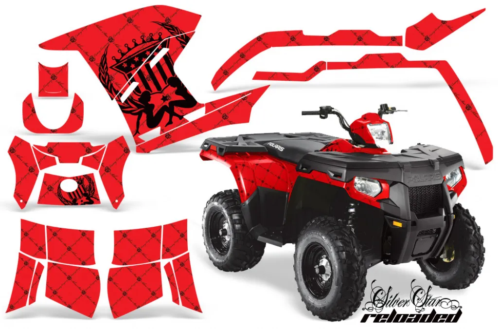 SilverStar - Reloaded Hintergrund = Rot, Designfarbe = Schwarz für Polaris Sportsman 800/500/400 11-15