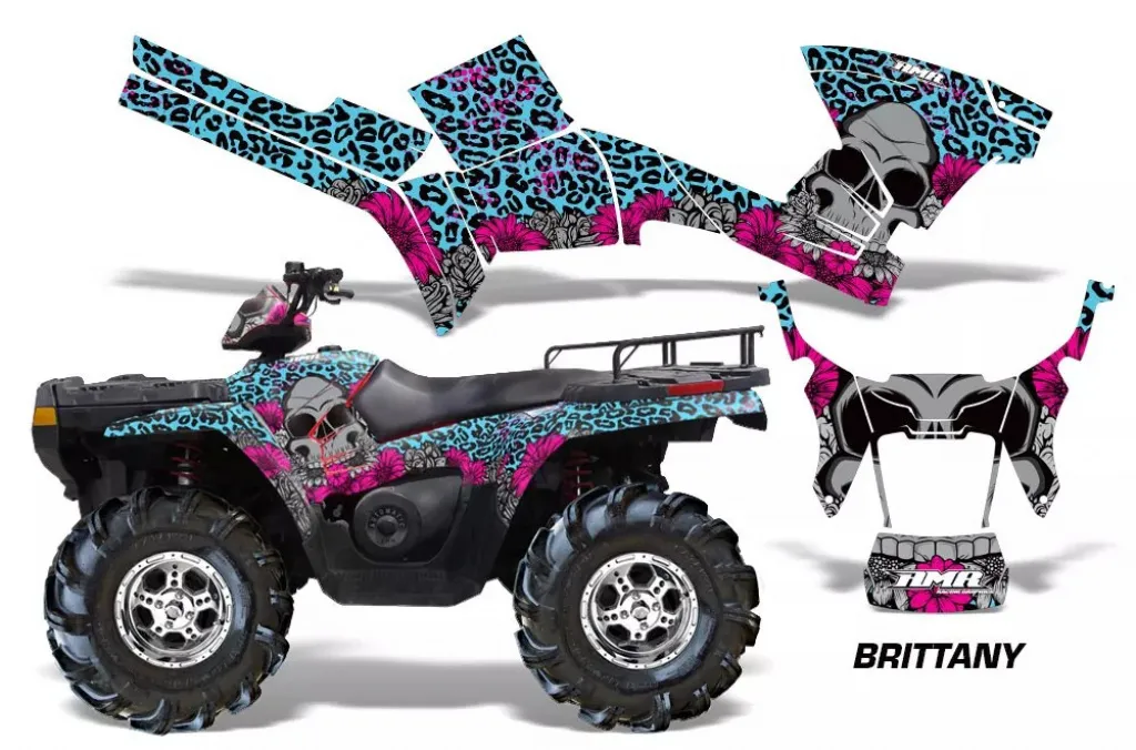 Brittany Hintergrund = Aqua Blau, Designfarbe = Pink für Polaris Sportsman 800/700/500 05-10