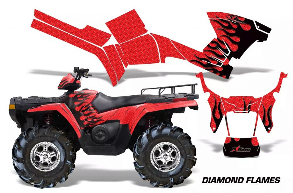 Diamond Flames Background = Black, Design color = Red for Polaris Sportsman 800/700/500 05-10