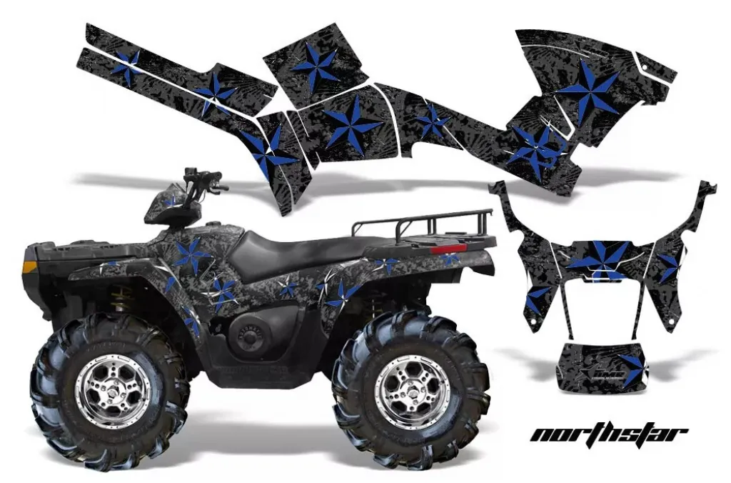 Northstar Hintergrund = Schwarz, Designfarbe = Blau für Polaris Sportsman 800/700/500 05-10