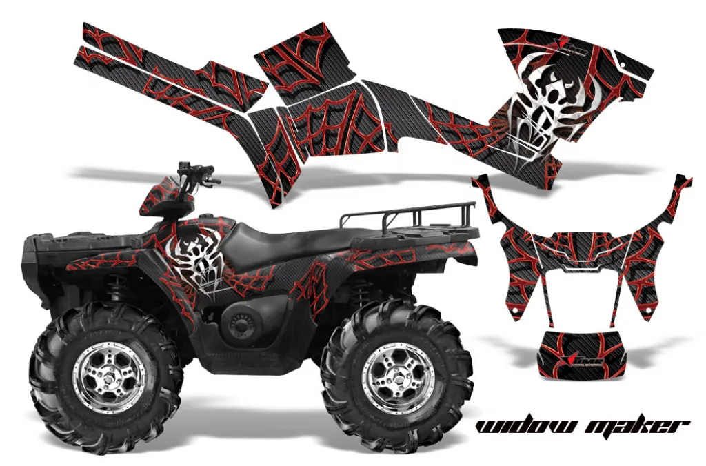 Widow Maker Hintergrund = Schwarz, Designfarbe = Rot für Polaris Sportsman 800/700/500 05-10